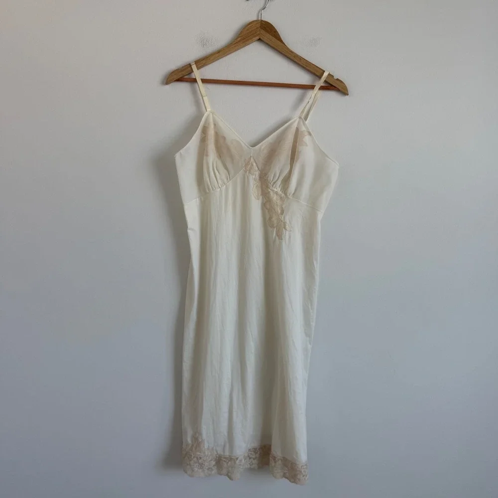 Vintage Vanity Fair Lace Plunge Slip Dress